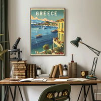 Grecian Coastal View Travel Poster PosterGoat