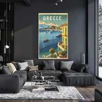 Grecian Coastal View Travel Poster PosterGoat
