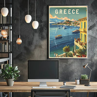 Grecian Coastal View Travel Poster PosterGoat