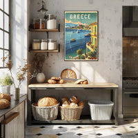 Grecian Coastal View Travel Poster PosterGoat
