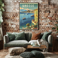 Grecian Coastal View Travel Poster PosterGoat