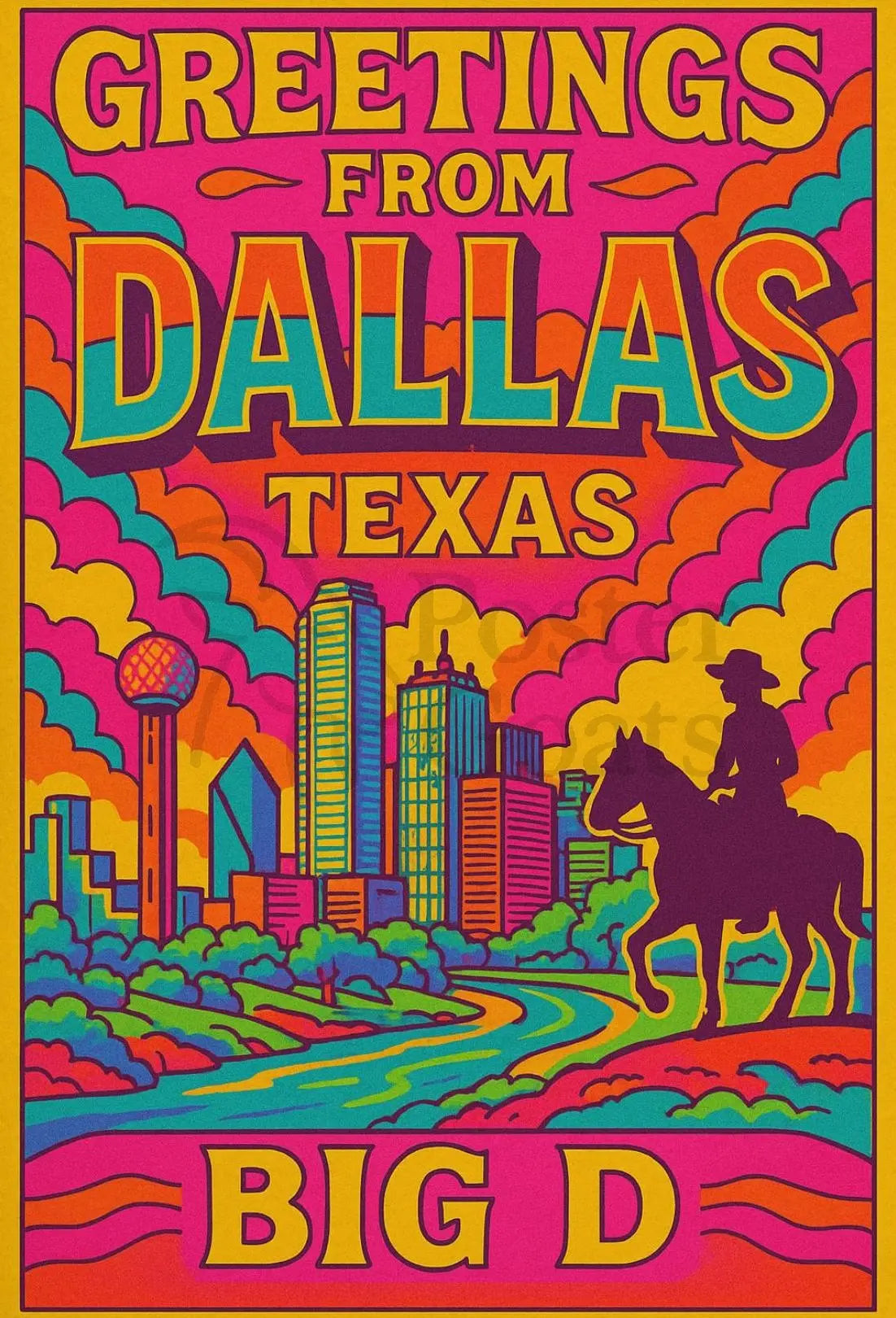 Greetings from Dallas Retro Travel Poster PosterGoat