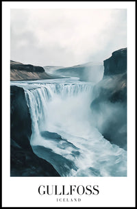 Gullfoss Waterfall Adventure Travel Poster PosterGoat