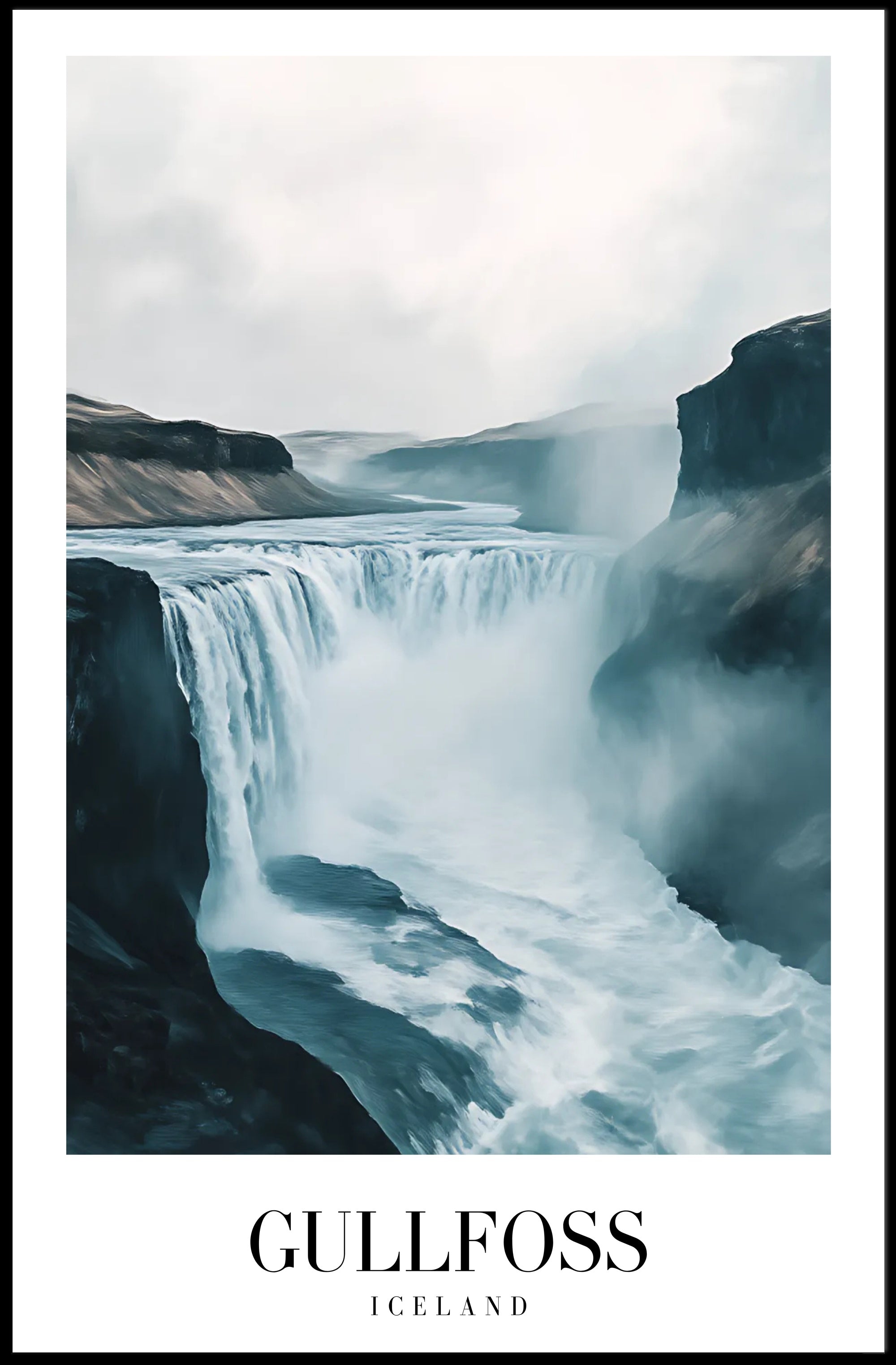 Gullfoss Waterfall Adventure Travel Poster PosterGoat