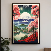 Hakone Cherry Blossoms and Mountains Travel Poster PosterGoat
