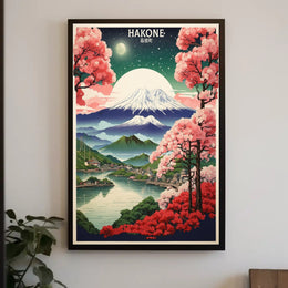 Hakone Cherry Blossoms and Mountains Travel Poster PosterGoat
