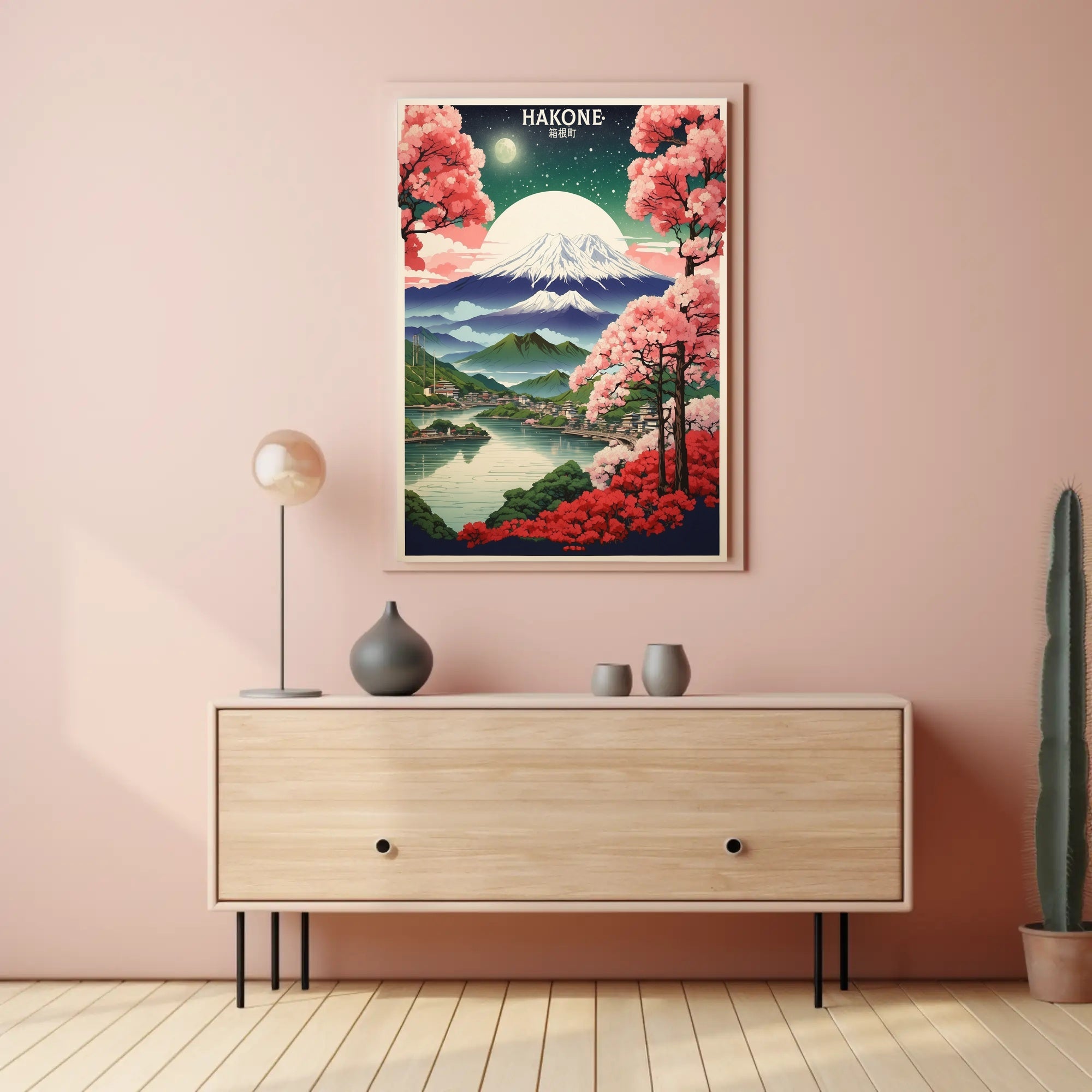 Hakone Cherry Blossoms and Mountains Travel Poster PosterGoat