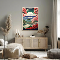 Hakone Cherry Blossoms and Mountains Travel Poster PosterGoat