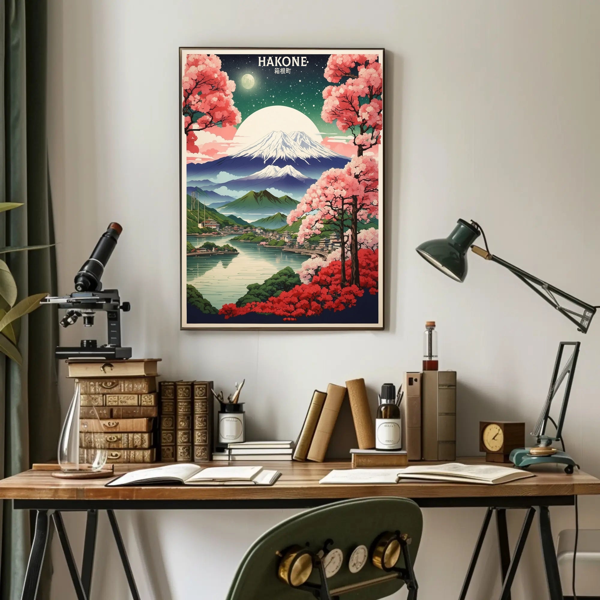 Hakone Cherry Blossoms and Mountains Travel Poster PosterGoat