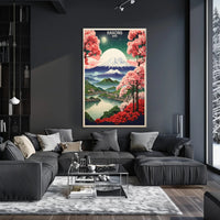 Hakone Cherry Blossoms and Mountains Travel Poster PosterGoat