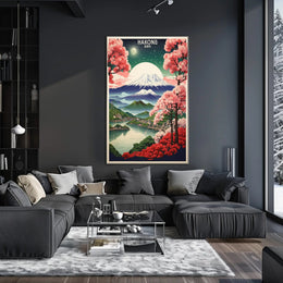 Hakone Cherry Blossoms and Mountains Travel Poster PosterGoat