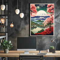 Hakone Cherry Blossoms and Mountains Travel Poster PosterGoat