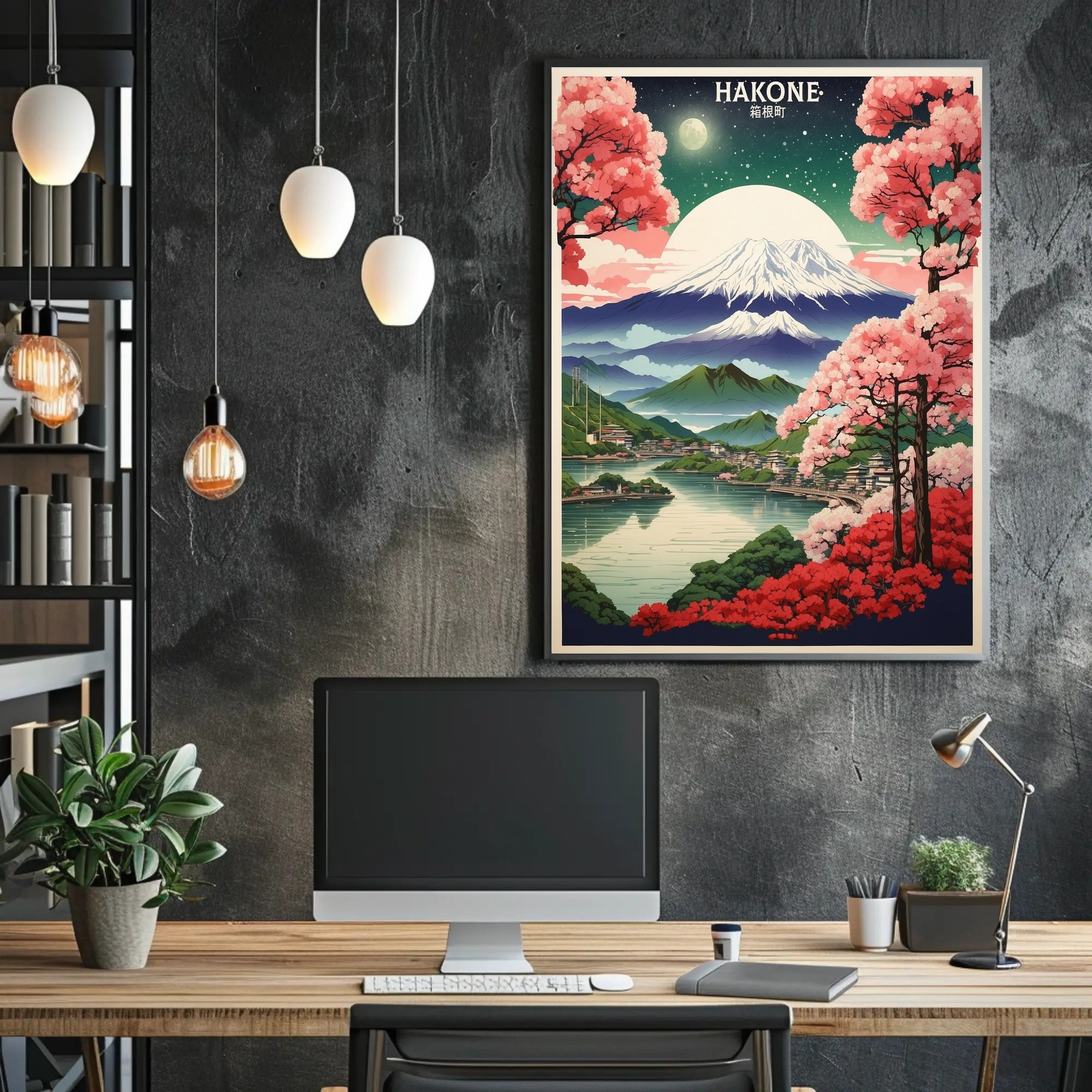Hakone Cherry Blossoms and Mountains Travel Poster PosterGoat