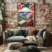 Hakone Cherry Blossoms and Mountains Travel Poster PosterGoat