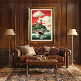 Halifax Vintage Travel Art with Red Lighthouse Travel Poster PosterGoat