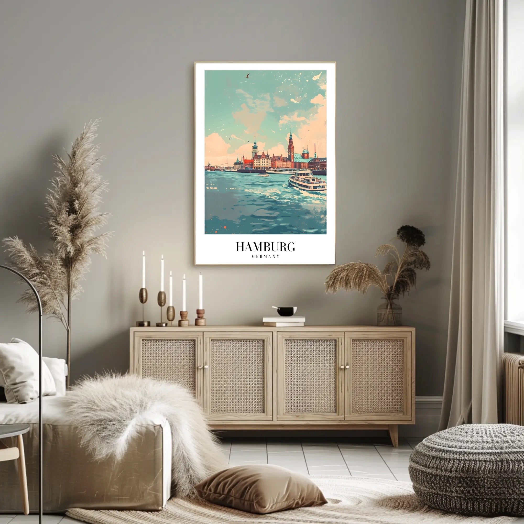 Hamburg Scenic View Vintage Illustration Urban or Cityscape Poster PosterGoat