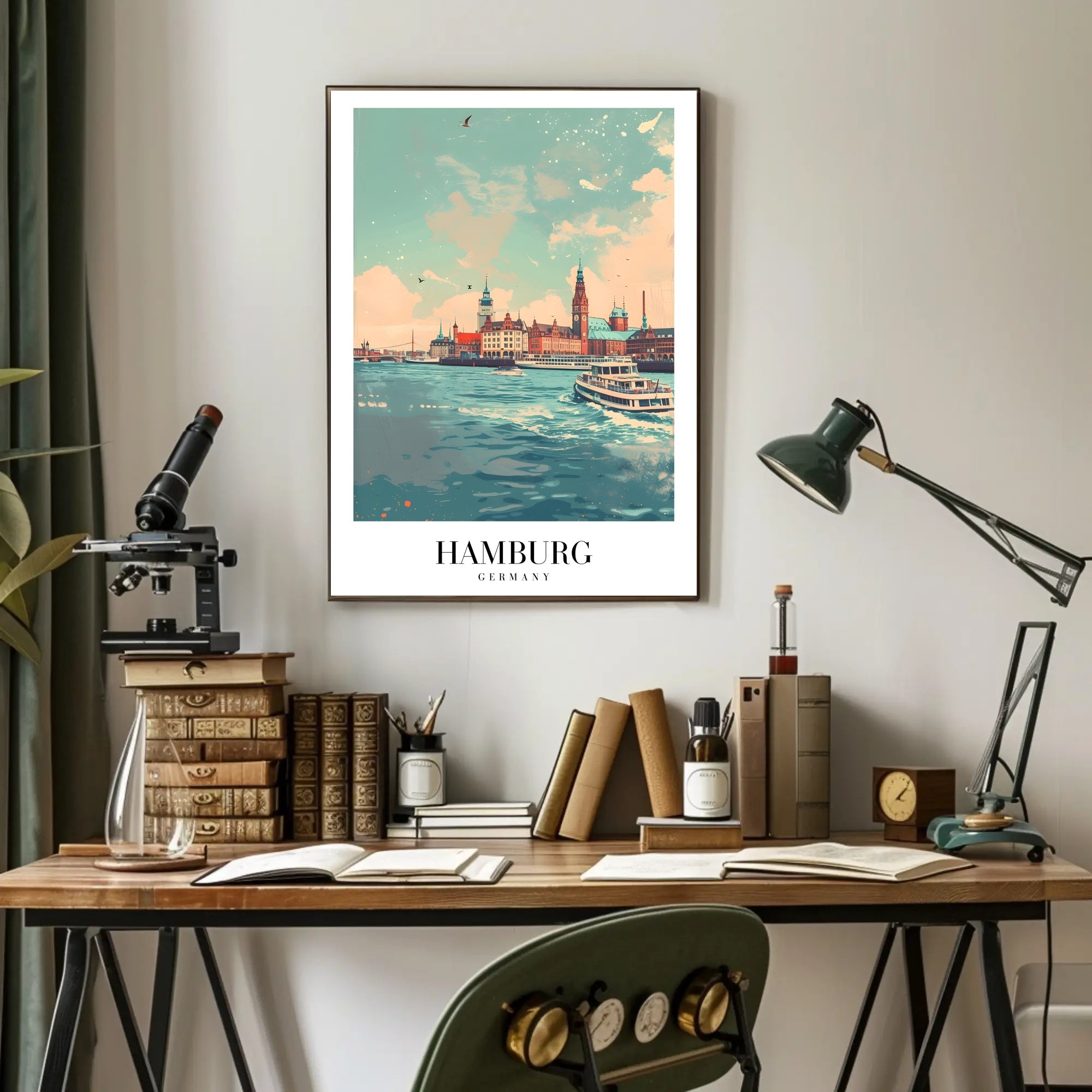 Hamburg Scenic View Vintage Illustration Urban or Cityscape Poster PosterGoat