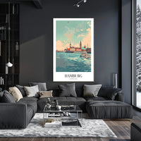 Hamburg Scenic View Vintage Illustration Urban or Cityscape Poster PosterGoat