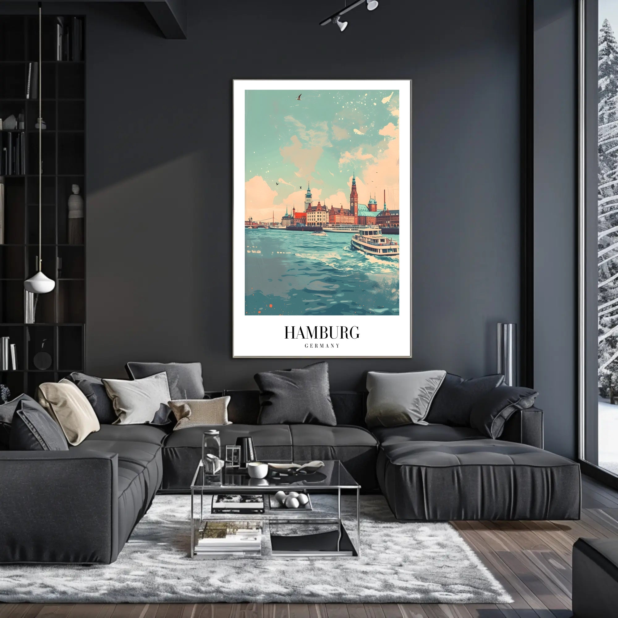 Hamburg Scenic View Vintage Illustration Urban or Cityscape Poster PosterGoat