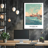 Hamburg Scenic View Vintage Illustration Urban or Cityscape Poster PosterGoat