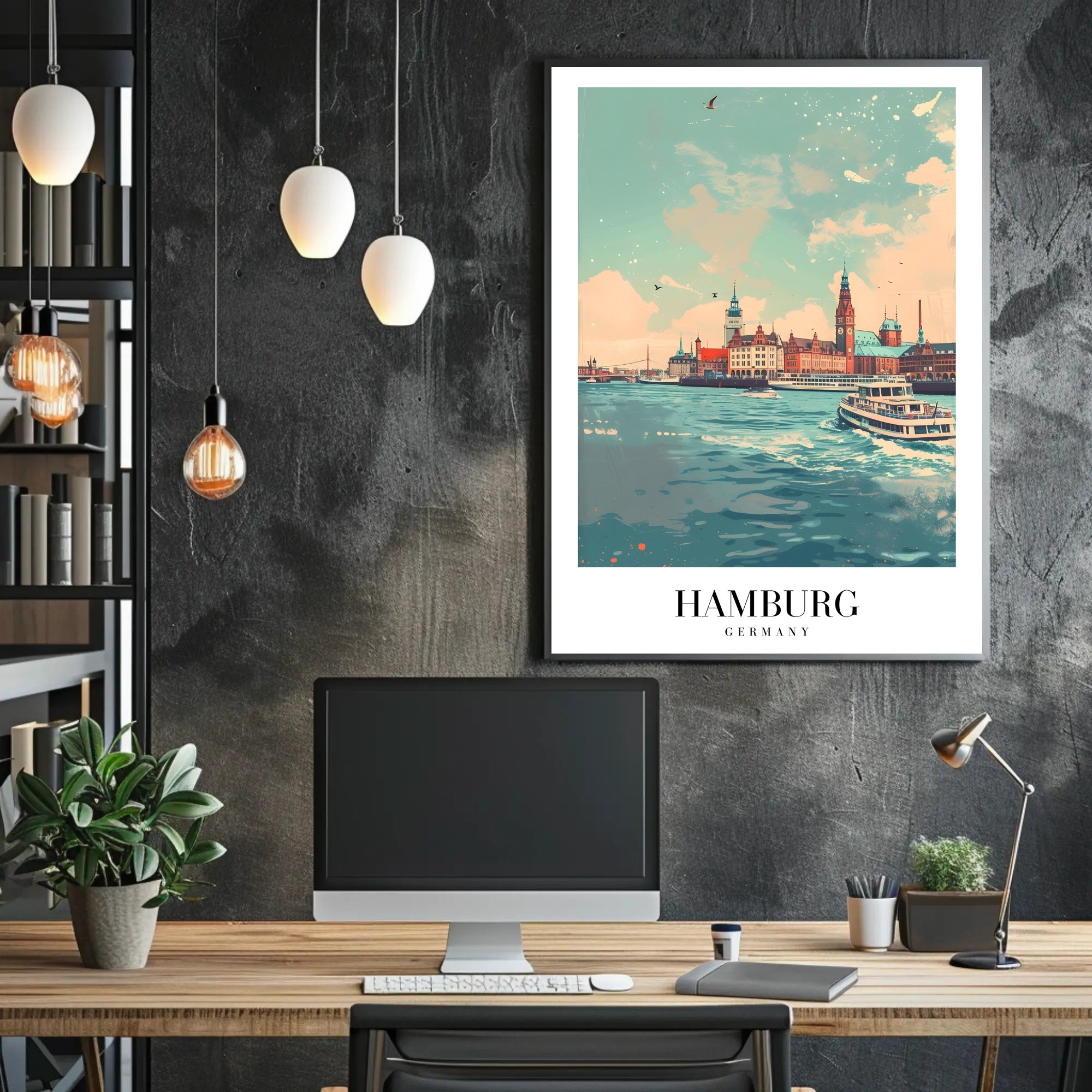 Hamburg Scenic View Vintage Illustration Urban or Cityscape Poster PosterGoat