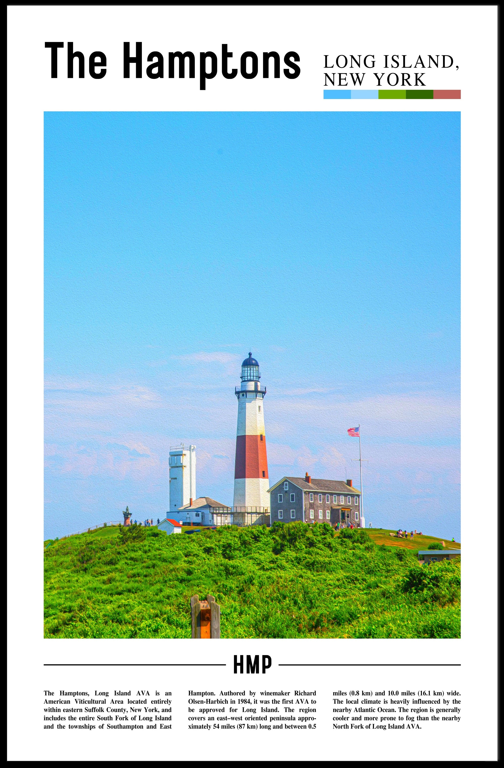 Hamptons Coastal Lighthouse Landscape Travel Poster PosterGoat