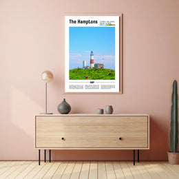Hamptons Coastal Lighthouse Landscape Travel Poster PosterGoat