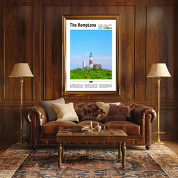 Hamptons Coastal Lighthouse Landscape Travel Poster PosterGoat