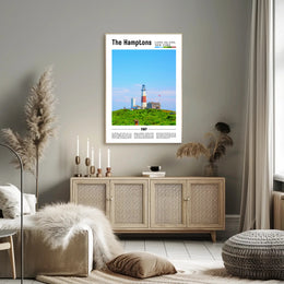 Hamptons Coastal Lighthouse Landscape Travel Poster PosterGoat
