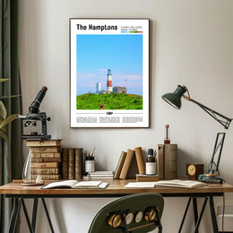 Hamptons Coastal Lighthouse Landscape Travel Poster PosterGoat