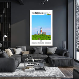 Hamptons Coastal Lighthouse Landscape Travel Poster PosterGoat