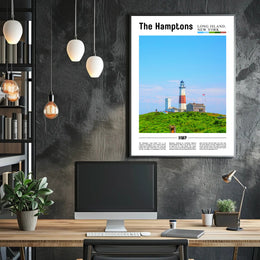 Hamptons Coastal Lighthouse Landscape Travel Poster PosterGoat