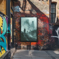 Haunting Cloaked Figures in Mystical Ruins Artistic Poster PosterGoat