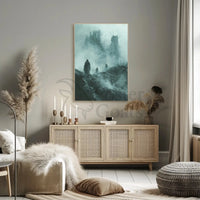 Haunting Cloaked Figures in Mystical Ruins Artistic Poster PosterGoat