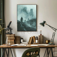 Haunting Cloaked Figures in Mystical Ruins Artistic Poster PosterGoat