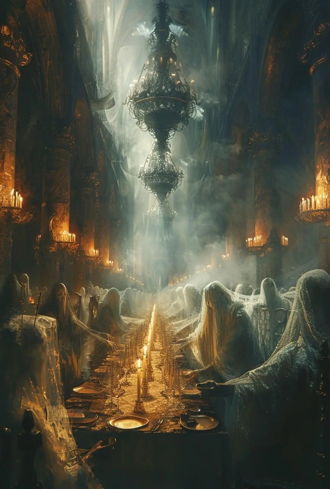 Haunting Mystical Scene in Gothic Cathedral Art Poster PosterGoat