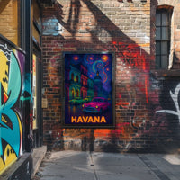 Havana Nightscape with Classic Cars Travel Poster PosterGoat