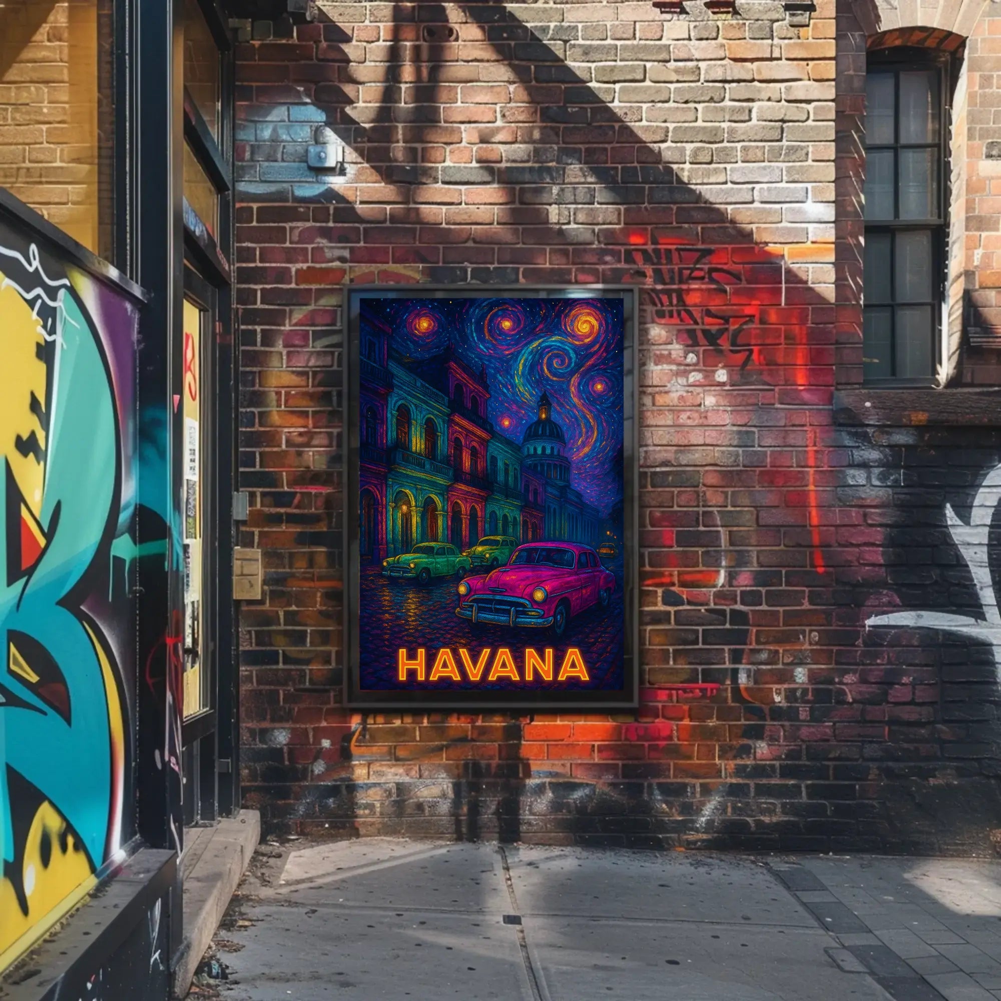 Havana Nightscape with Classic Cars Travel Poster PosterGoat