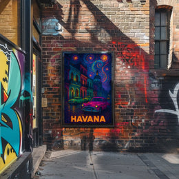 Havana Nightscape with Classic Cars Travel Poster PosterGoat
