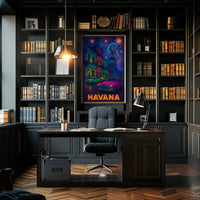 Havana Nightscape with Classic Cars Travel Poster PosterGoat