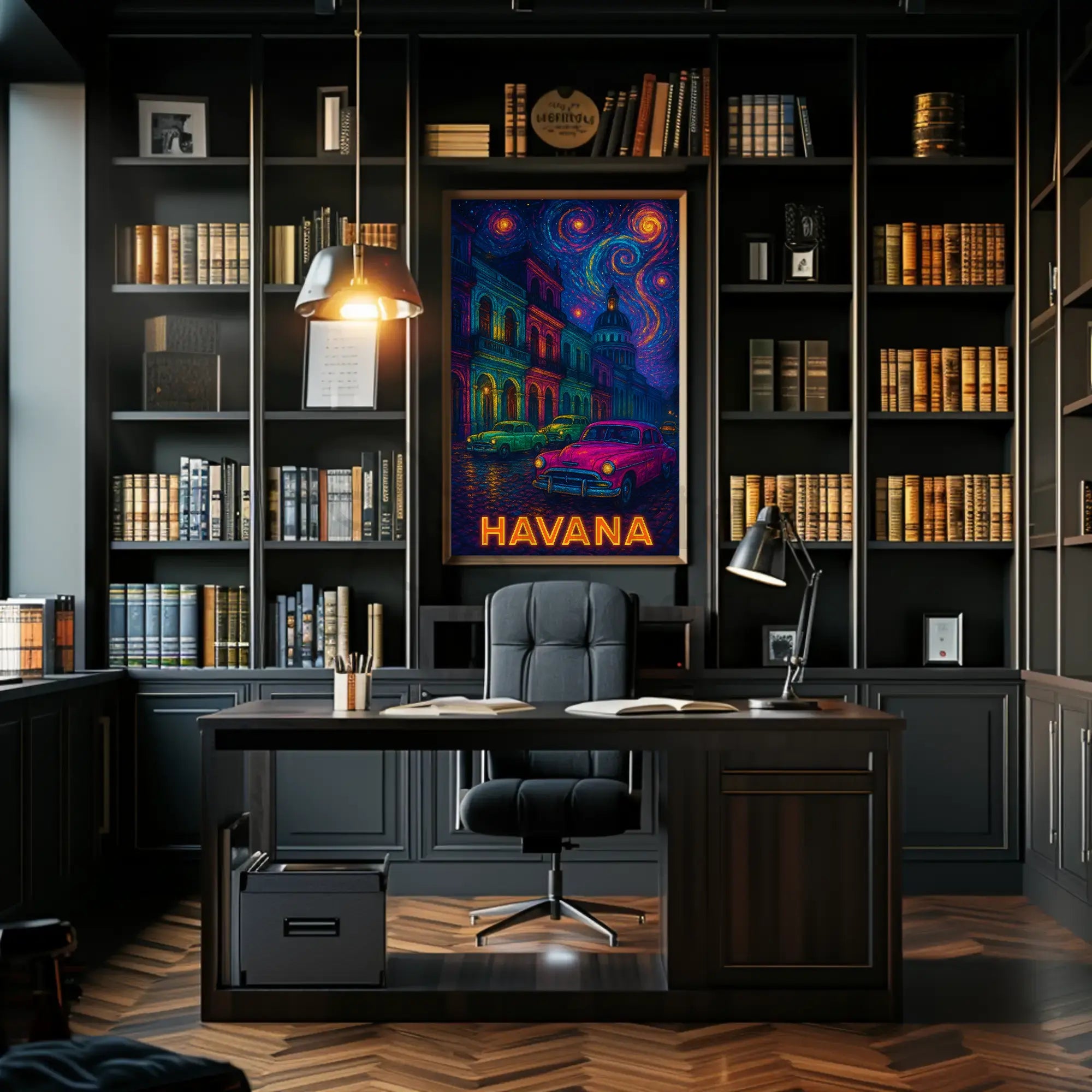 Havana Nightscape with Classic Cars Travel Poster PosterGoat