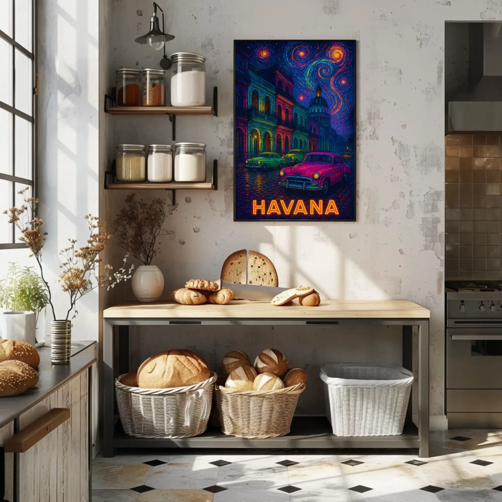 Havana Nightscape with Classic Cars Travel Poster PosterGoat