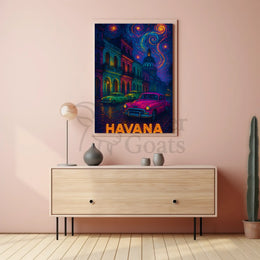 Havana Nightscape with Classic Cars Travel Poster PosterGoat