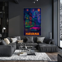 Havana Nightscape with Classic Cars Travel Poster PosterGoat