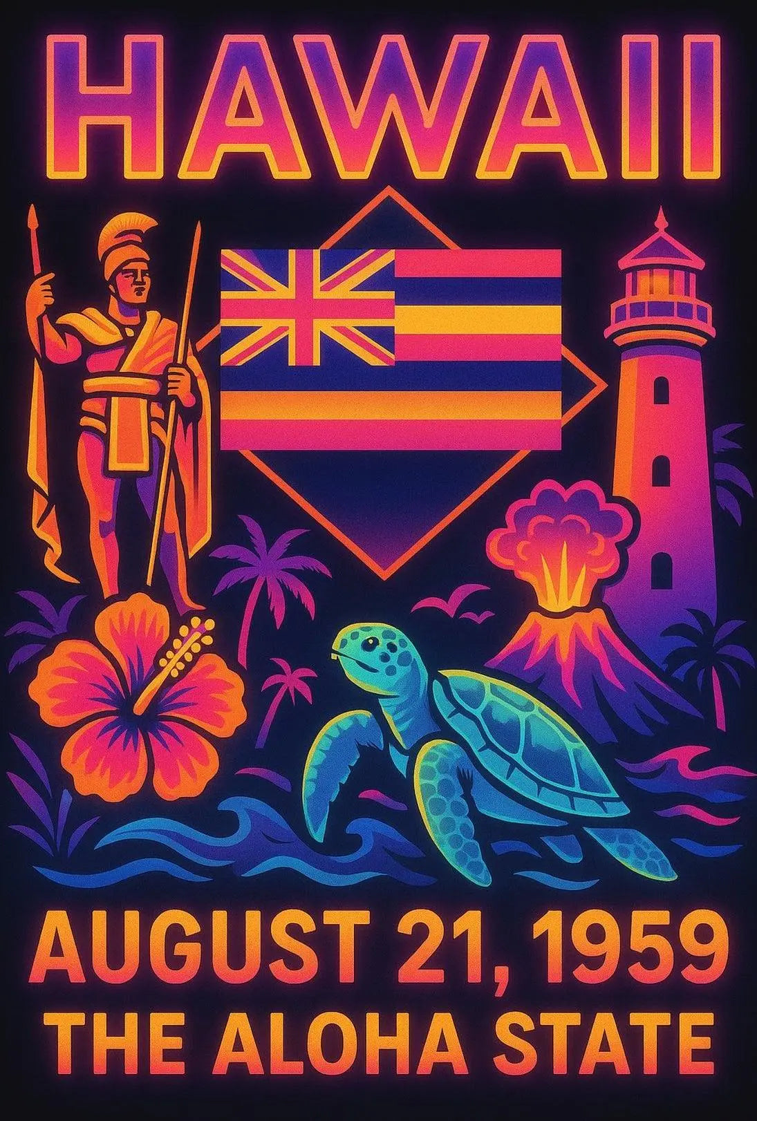 Hawaii Statehood Celebration Retro Travel Poster PosterGoat