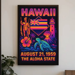 Hawaii Statehood Celebration Retro Travel Poster PosterGoat