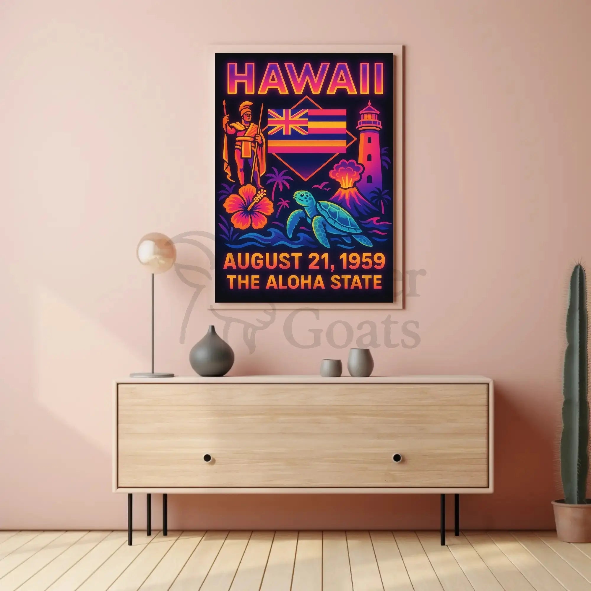 Hawaii Statehood Celebration Retro Travel Poster PosterGoat