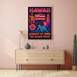 Hawaii Statehood Celebration Retro Travel Poster PosterGoat
