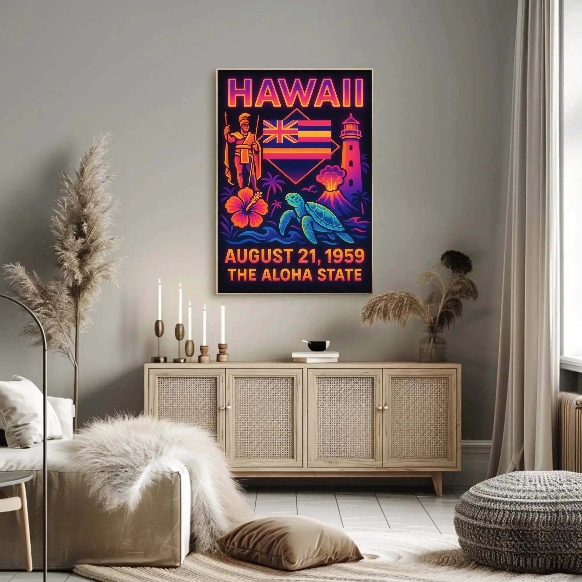 Hawaii Statehood Celebration Retro Travel Poster PosterGoat