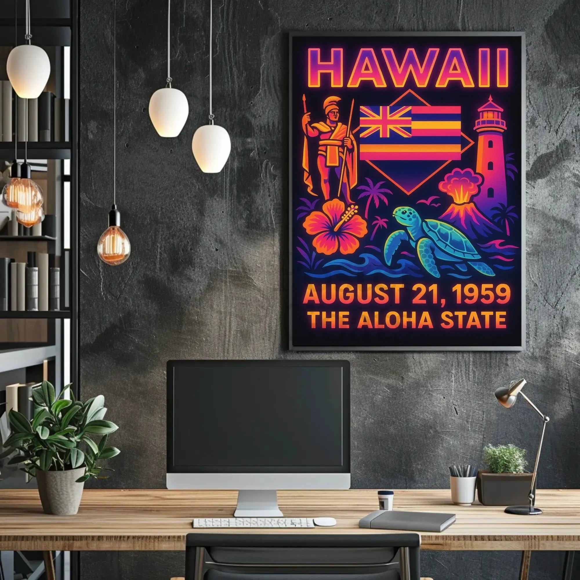 Hawaii Statehood Celebration Retro Travel Poster PosterGoat